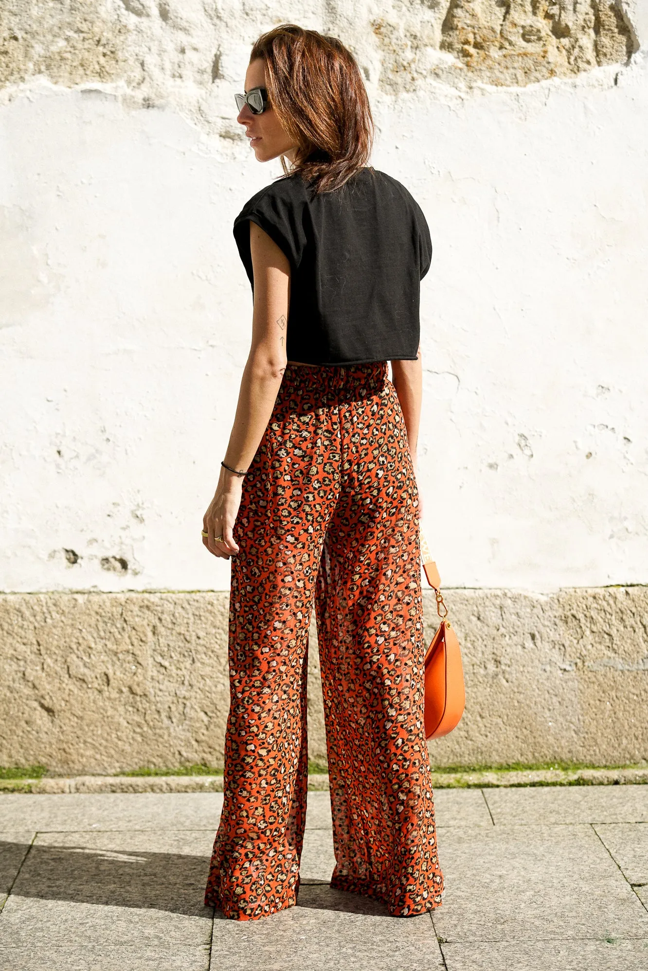 Pantalón wide leg animal print naranja