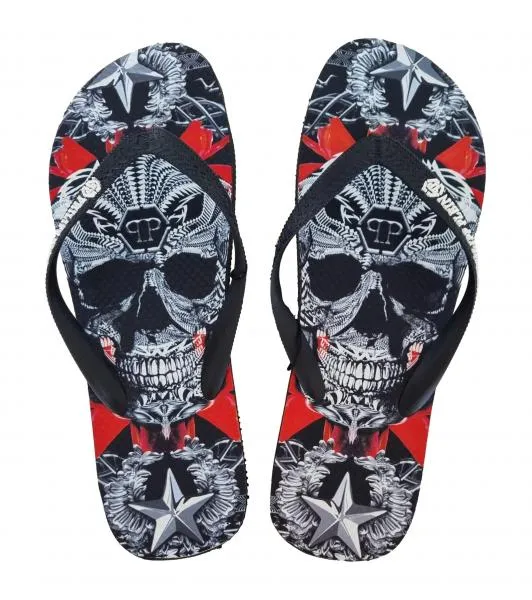 Philipp plein IMPS900 tanga de goma con calavera negra y roja para hombre