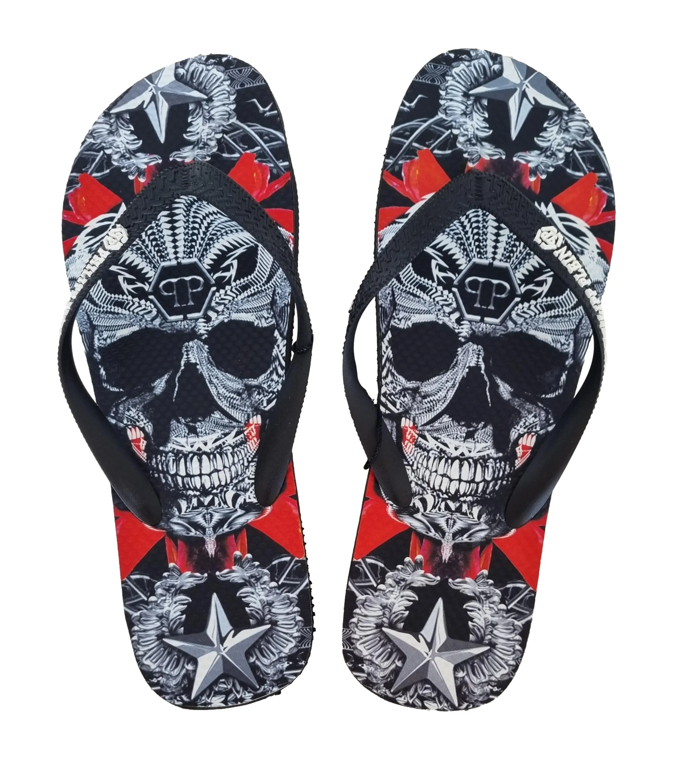 Philipp plein IMPS900 tanga de goma con calavera negra y roja para hombre
