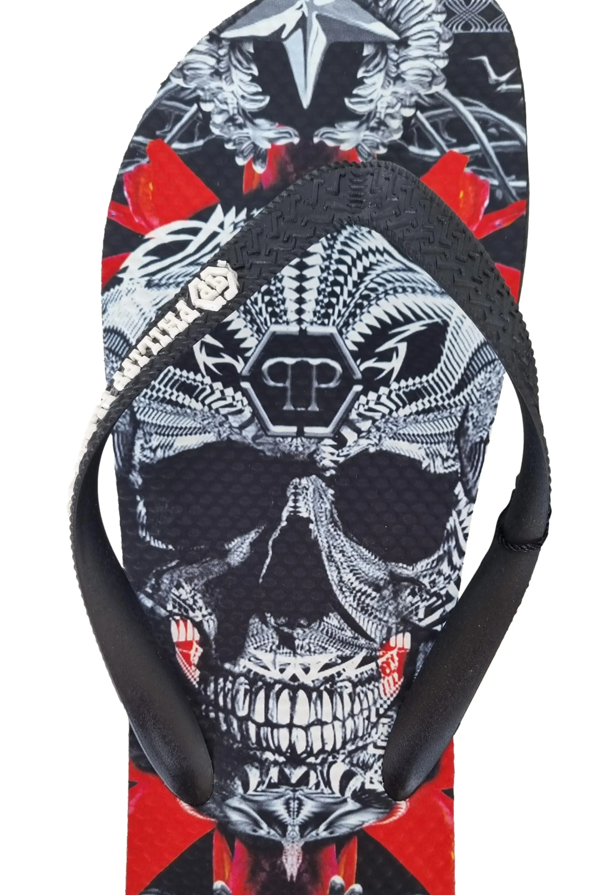 Philipp plein IMPS900 tanga de goma con calavera negra y roja para hombre