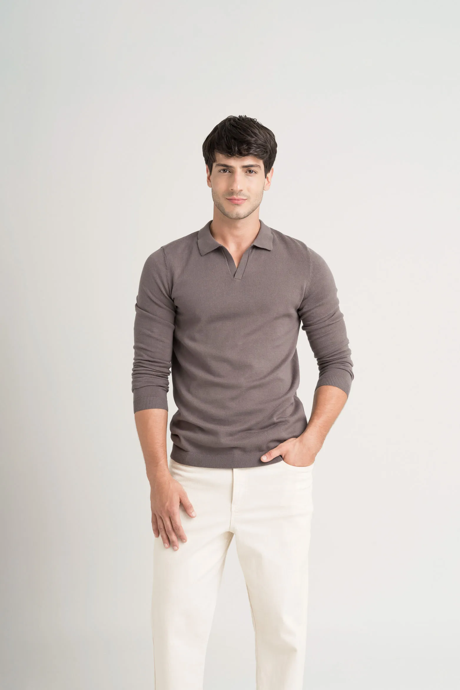 Polo manga larga pyxis tejida para hombre