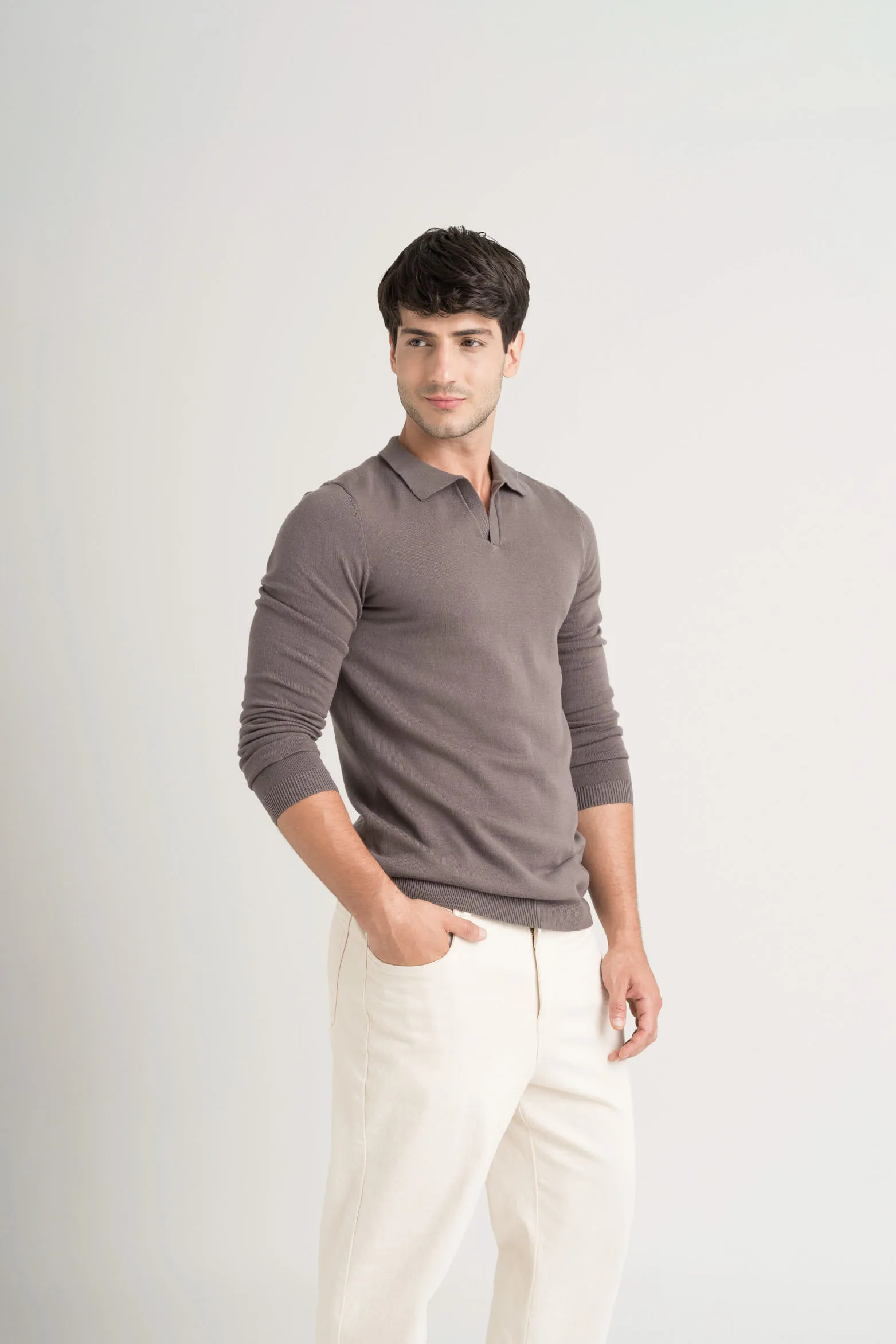 Polo manga larga pyxis tejida para hombre