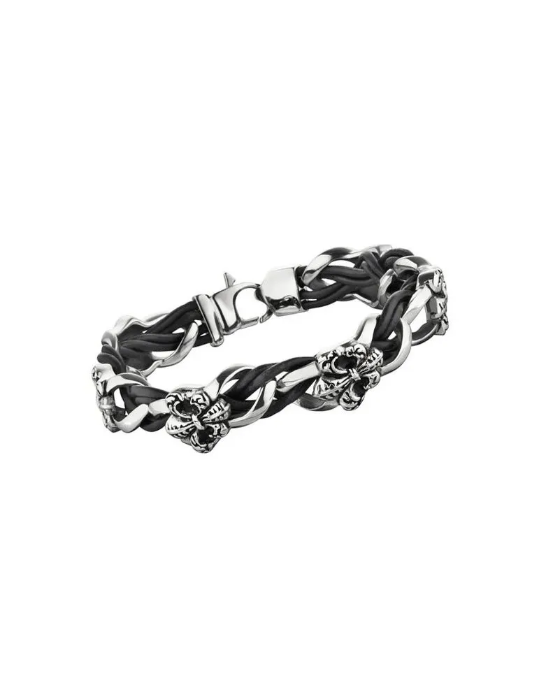 Pulsera Police hombre acero con cordones de cuero