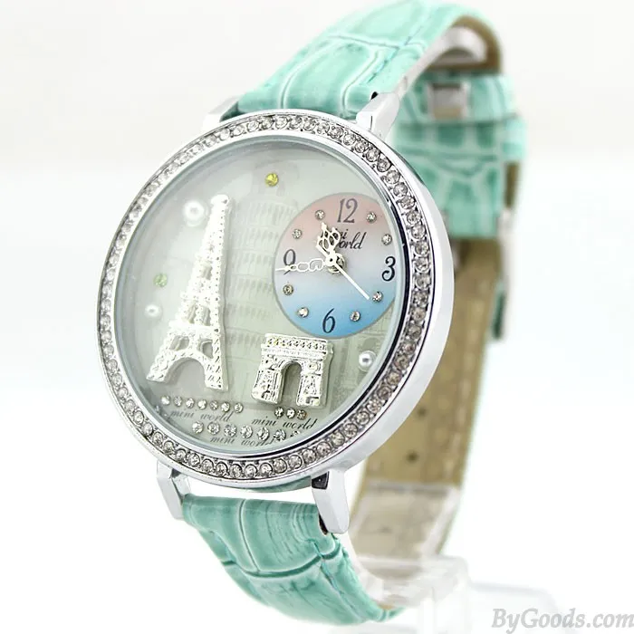 Romantic Eiffel Tower rhinestone trim Watch