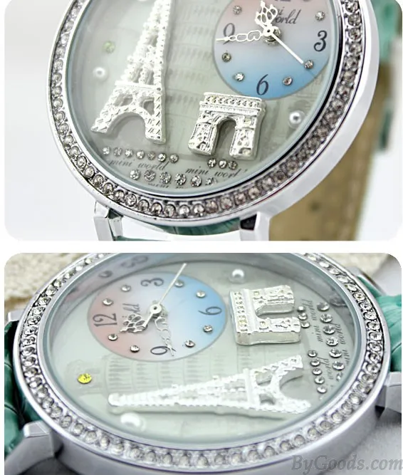 Romantic Eiffel Tower rhinestone trim Watch