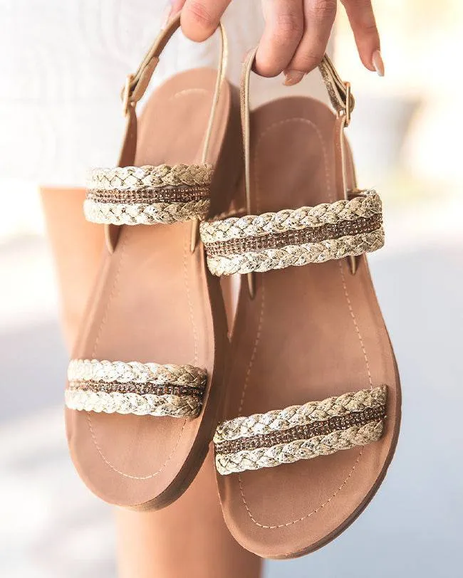 SANDALIA PLANA DE MUJER CóMODA EN DORADO  ROSIE