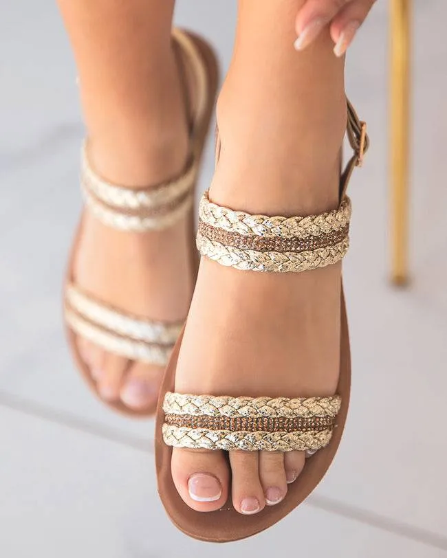 SANDALIA PLANA DE MUJER CóMODA EN DORADO  ROSIE