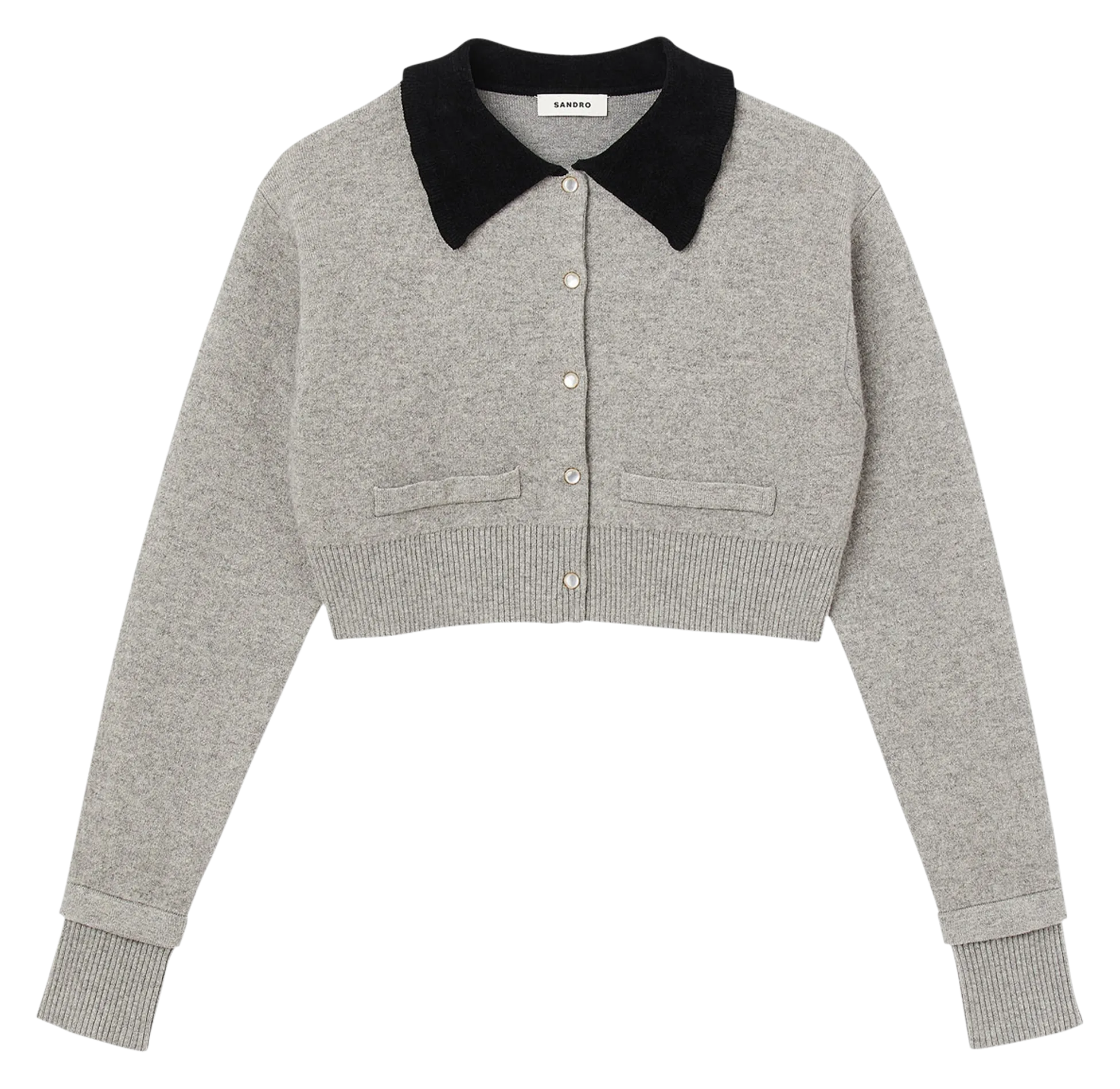 SANDRO Chaqueta cropped con cuello camisero en gris