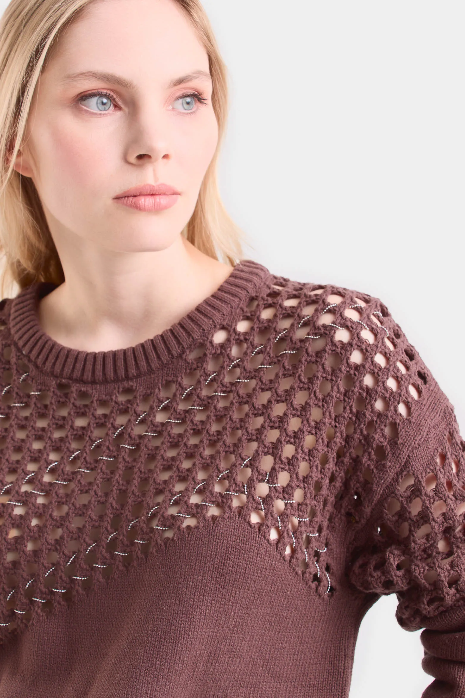 Sweater caltha tejido para mujer cortes malla con millaré