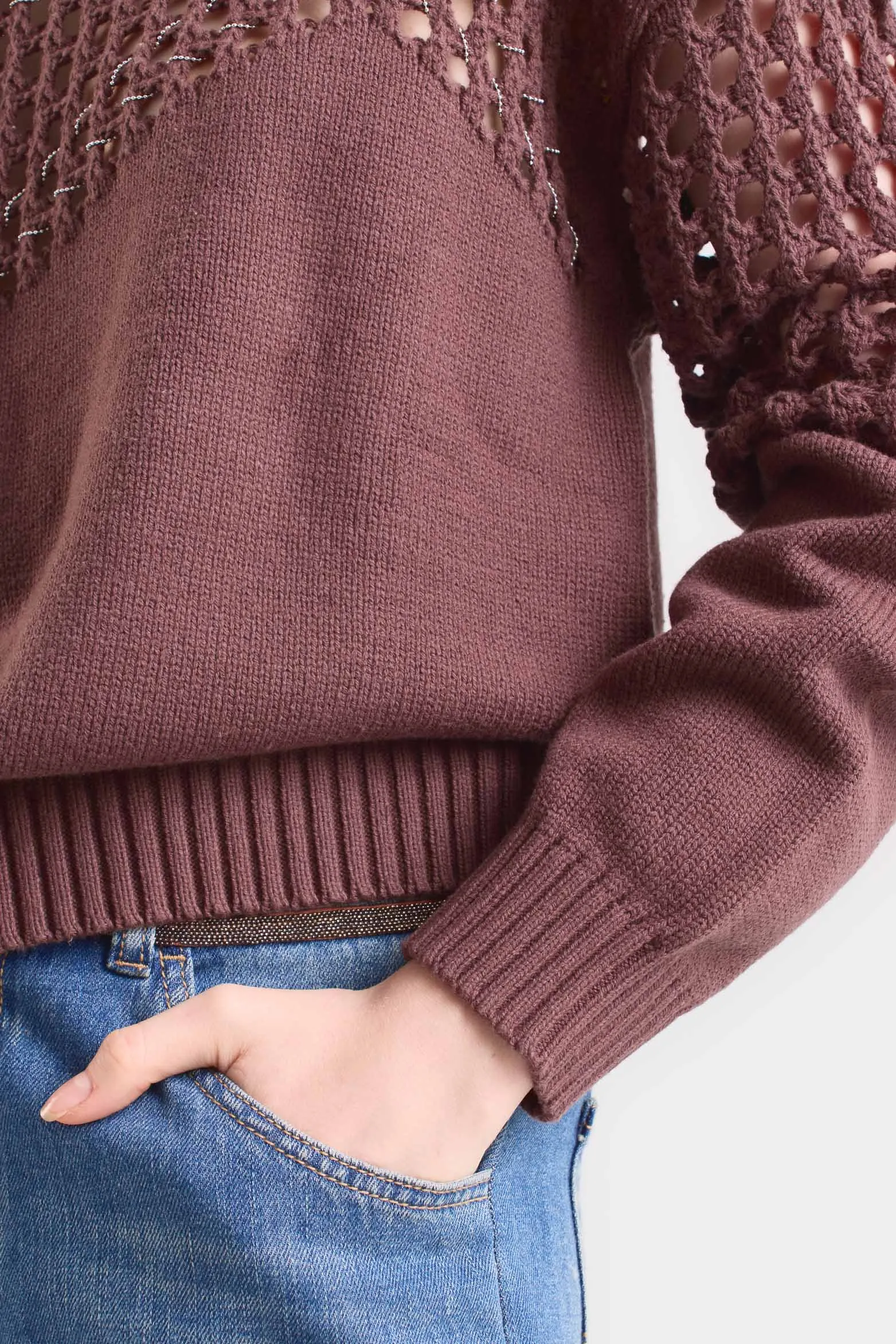 Sweater caltha tejido para mujer cortes malla con millaré