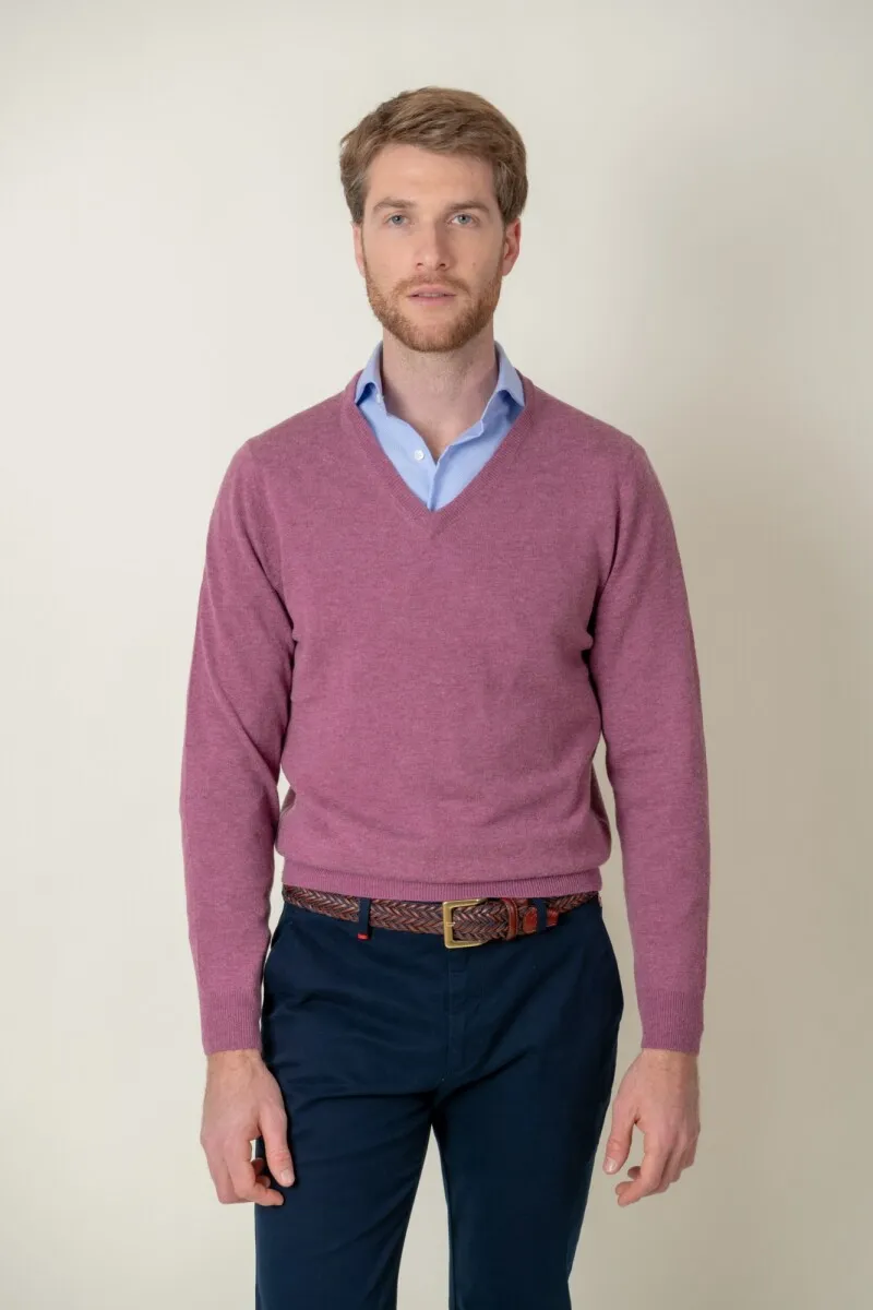 SWEATER ESCOTE V LANA.  DARK PINK