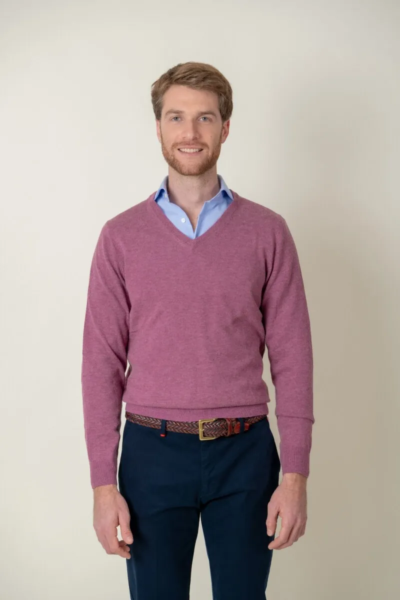 SWEATER ESCOTE V LANA.  DARK PINK