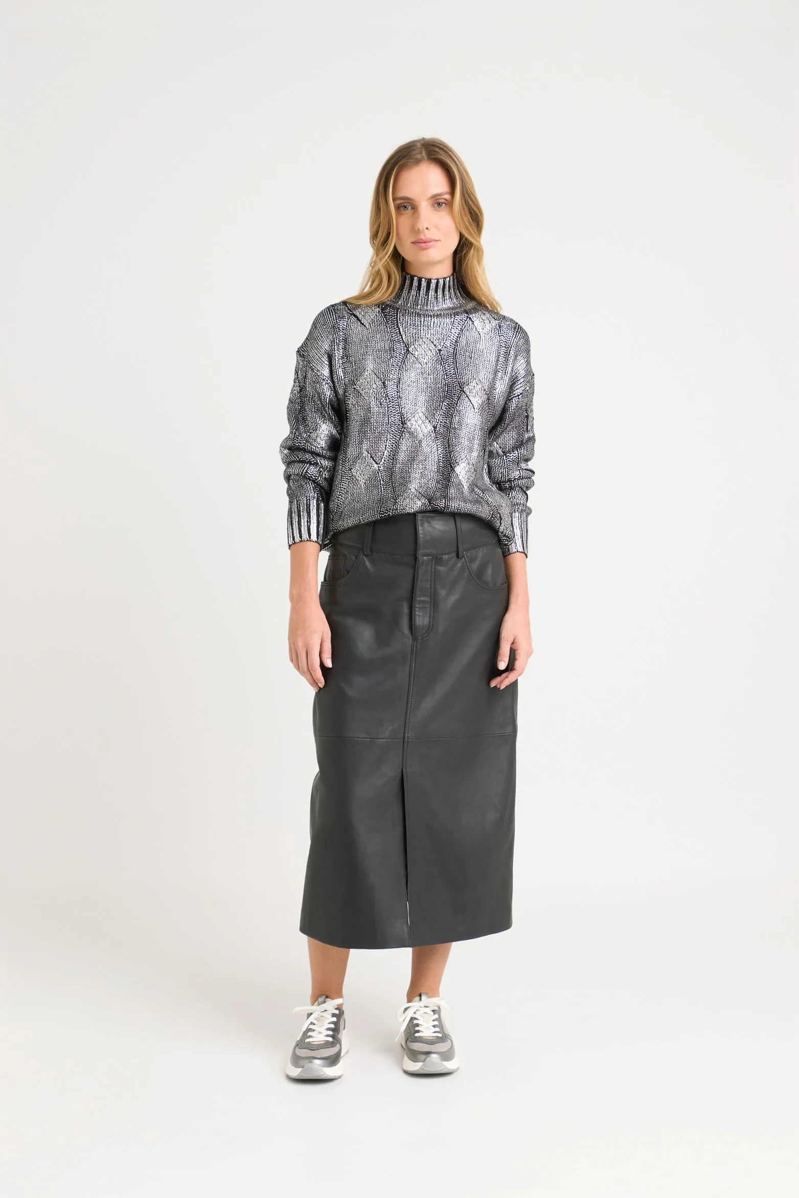 Sweater Rock en tejido rectilíneo para mujer efecto metalizado