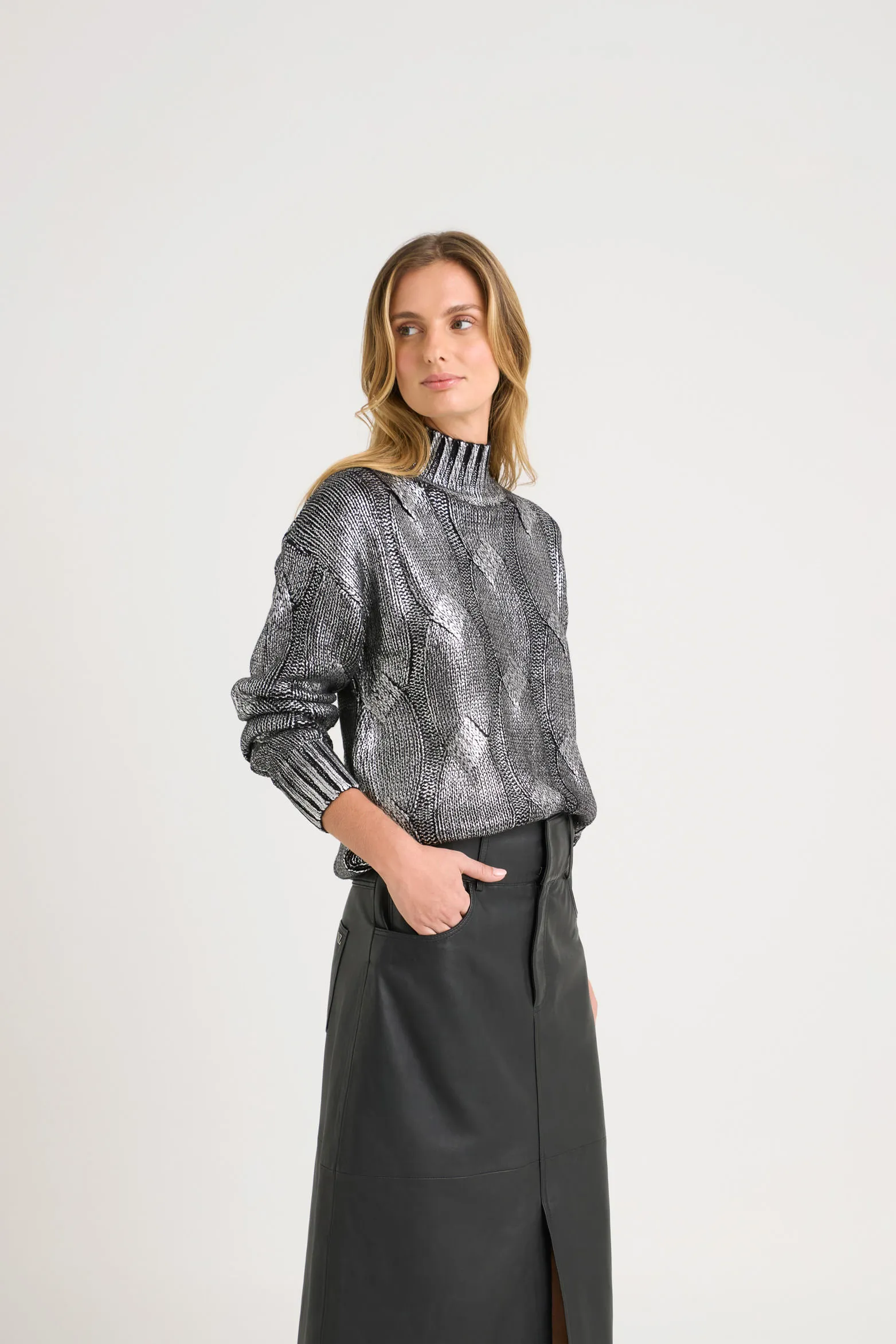 Sweater Rock en tejido rectilíneo para mujer efecto metalizado