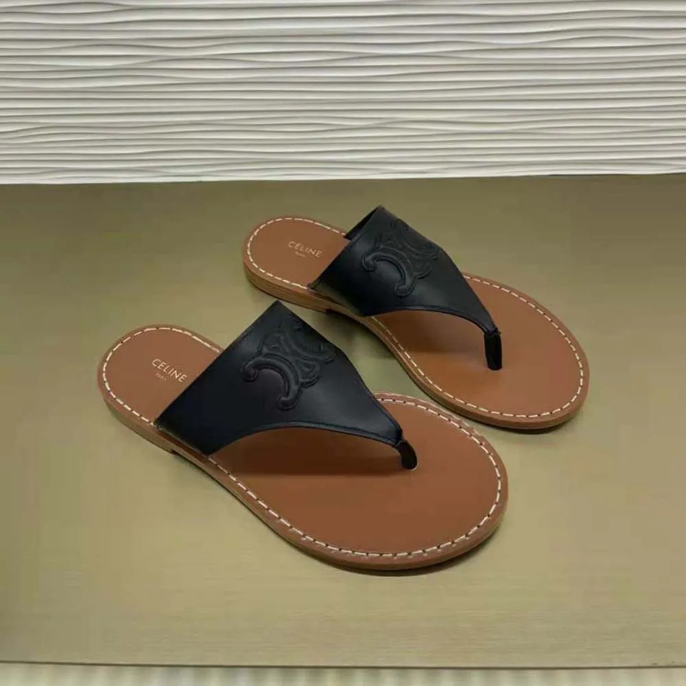 TANGA CELINE MUJER TRIOMPHE FLAT EN PIEL DE TERNERANEGRO