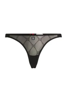Tanga de encaje con estampado de cadena y logo apilado