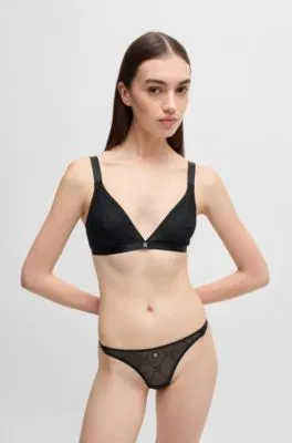 Tanga de encaje con estampado de cadena y logo apilado
