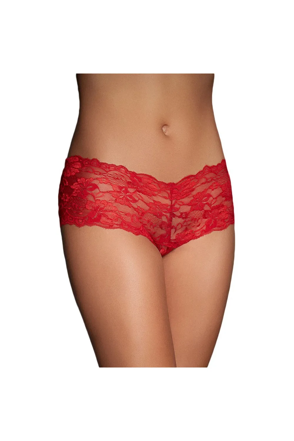 Tanga de encaje con estampado floral, rojo