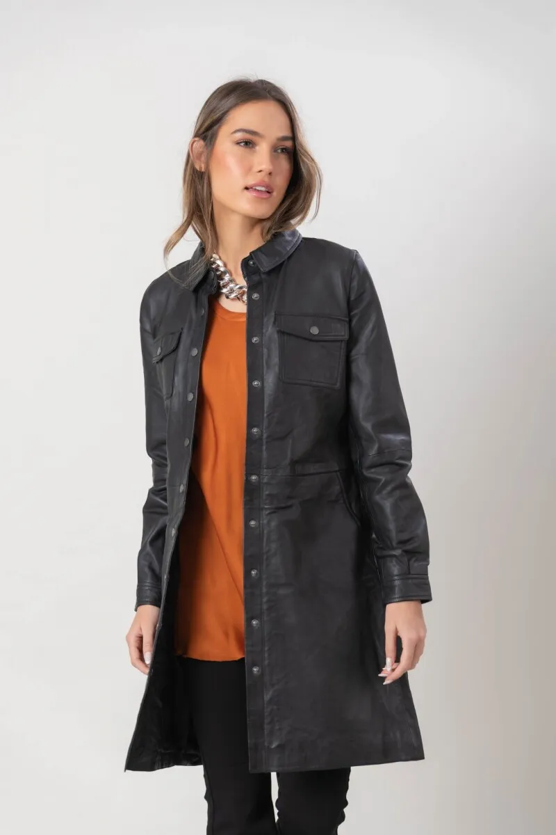 TAPADO CAMISERO EN CUERO  NEGRO
