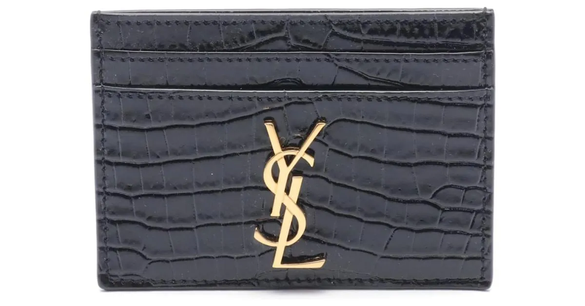 Tarjetero de cuero negro Saint Laurent Cassandra 