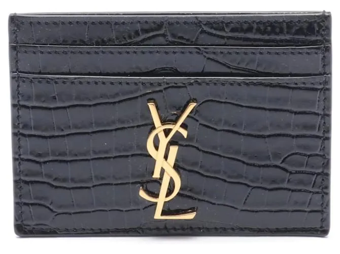 Tarjetero de cuero negro Saint Laurent Cassandra 
