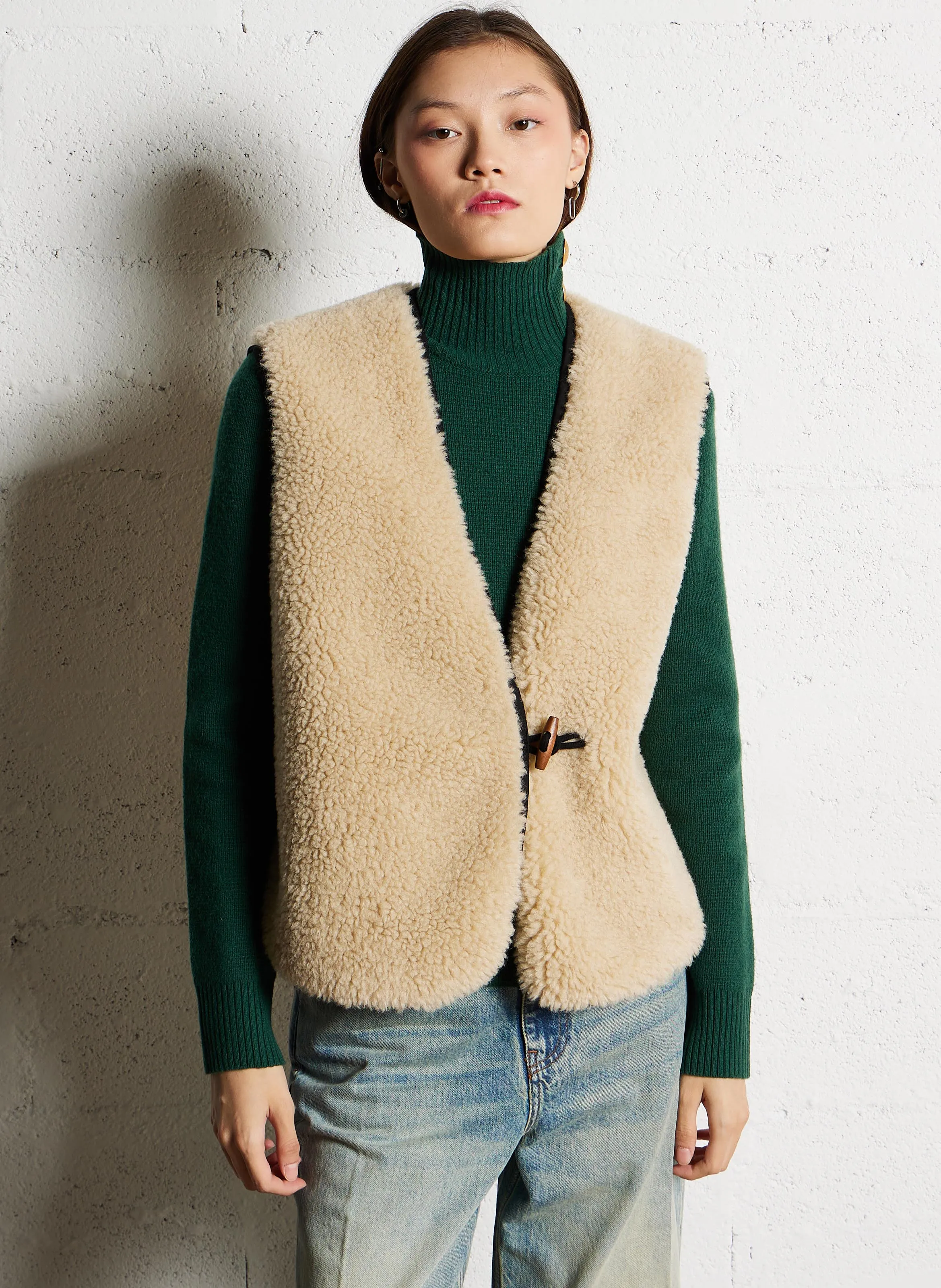 VALLOS  CHAQUETA RECTA REVERSIBLE CON CUELLO EN V EN BLANCO