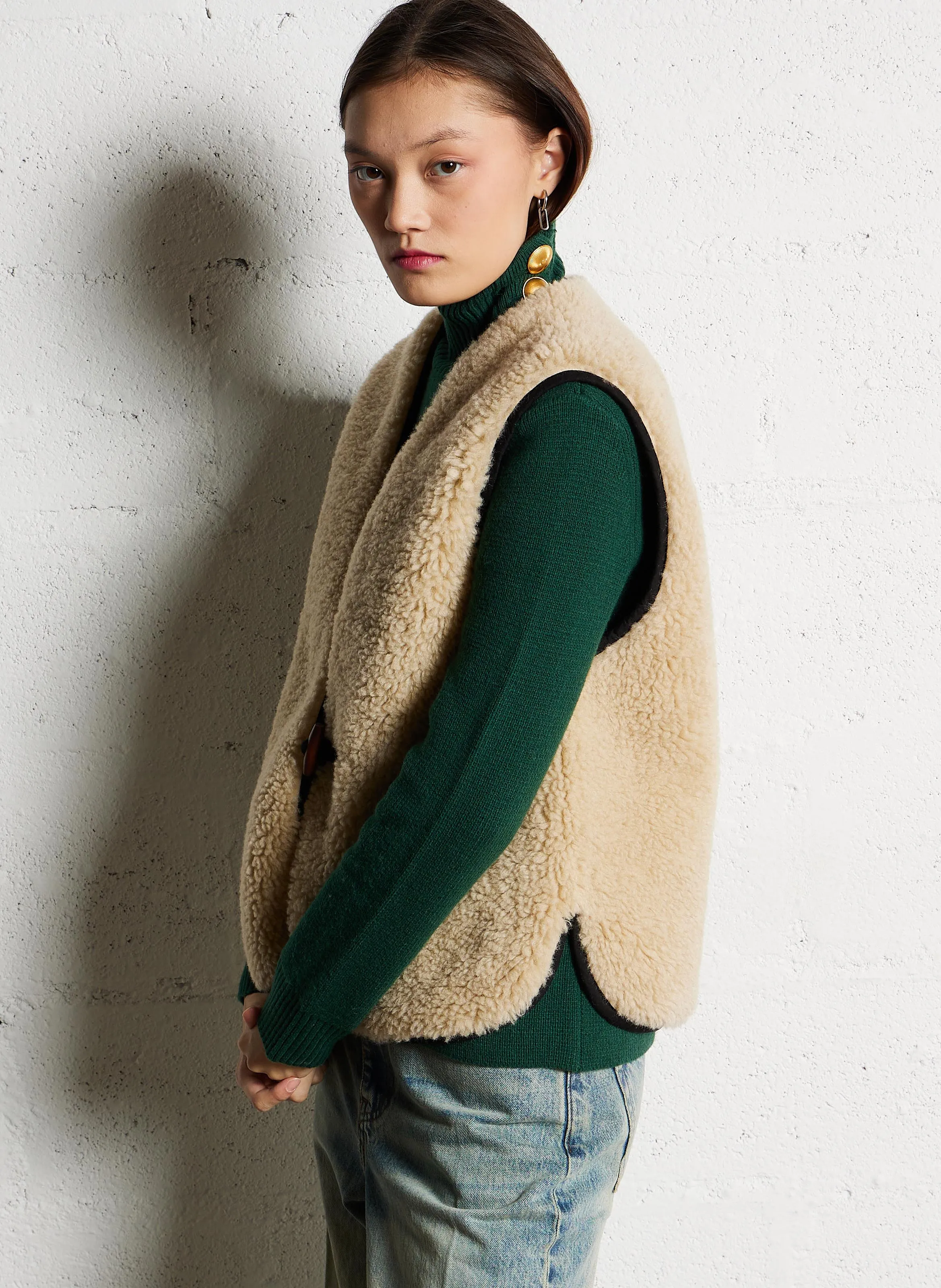 VALLOS  CHAQUETA RECTA REVERSIBLE CON CUELLO EN V EN BLANCO
